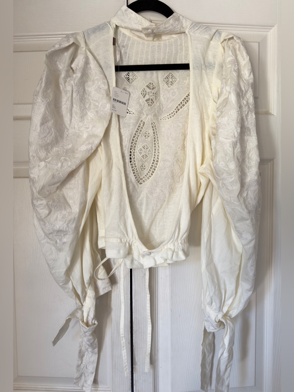 NWT Free People Ivory Lace High-Neck Puff Sleeve Top - Picture 5 of 6